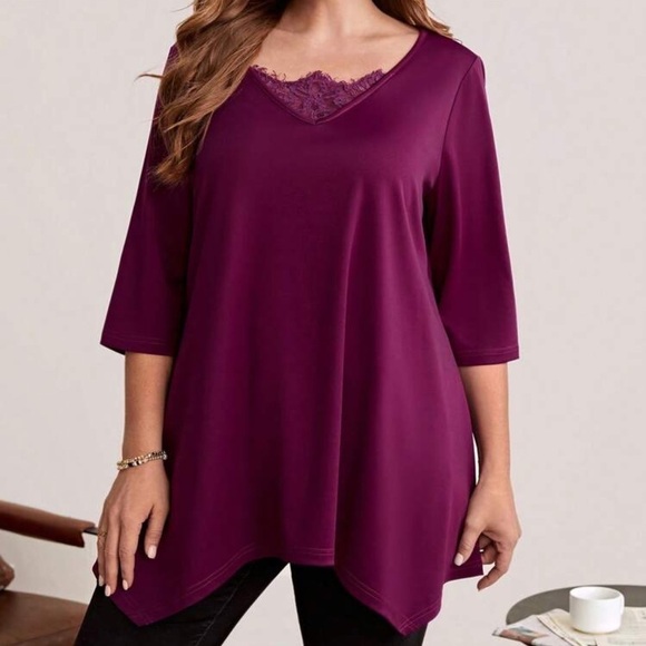 LACE CONTRAST ASYMMETRICAL TOP - Picture 2 of 4